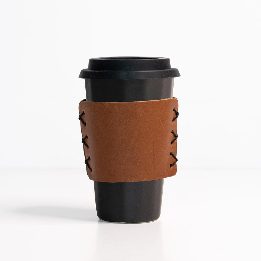 Personalised Leather Coffee Cup Sleeve Reusable Takeaway Cup