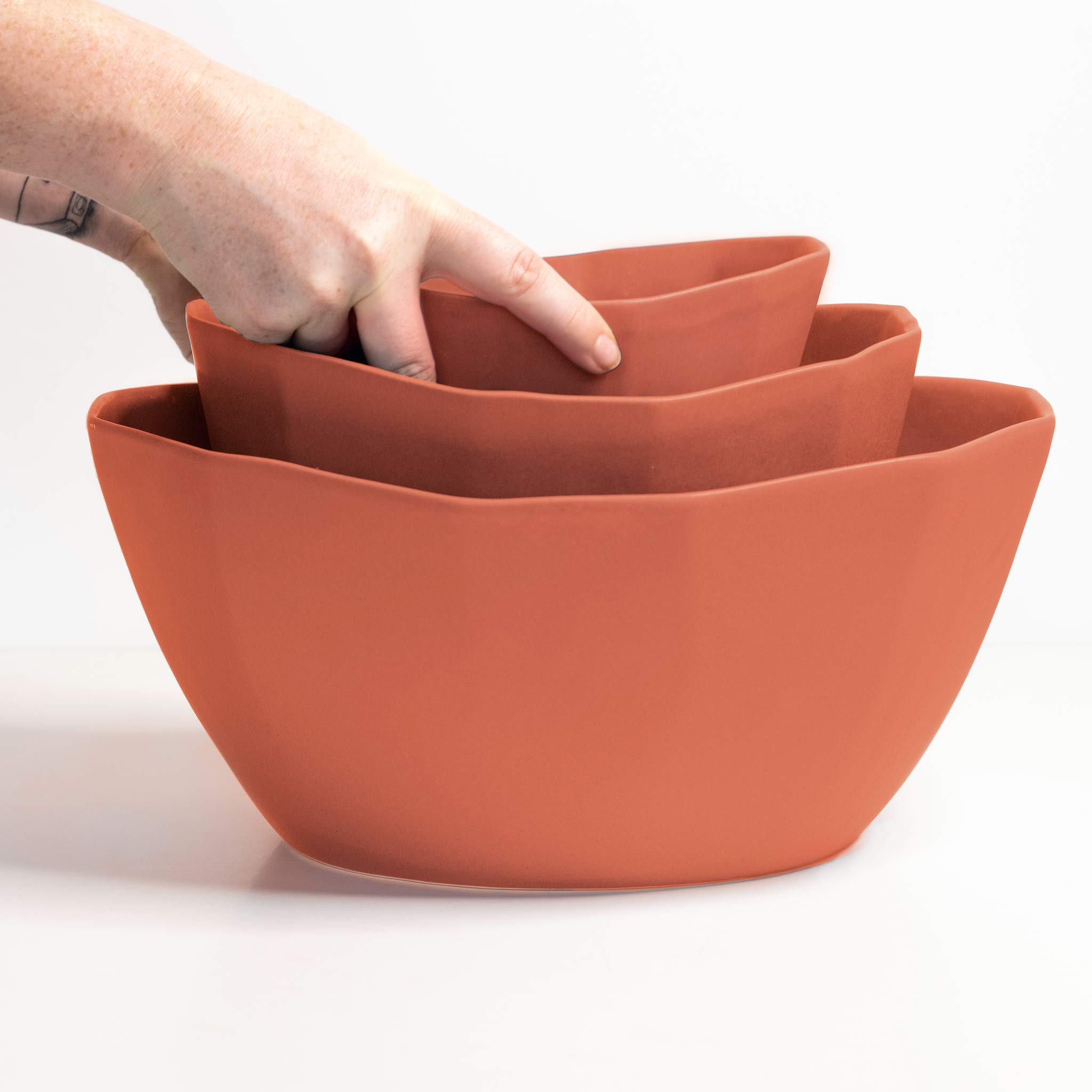 Porcelain Mixing and Nesting Bowl Set Terracotta Red The Bright Angle
