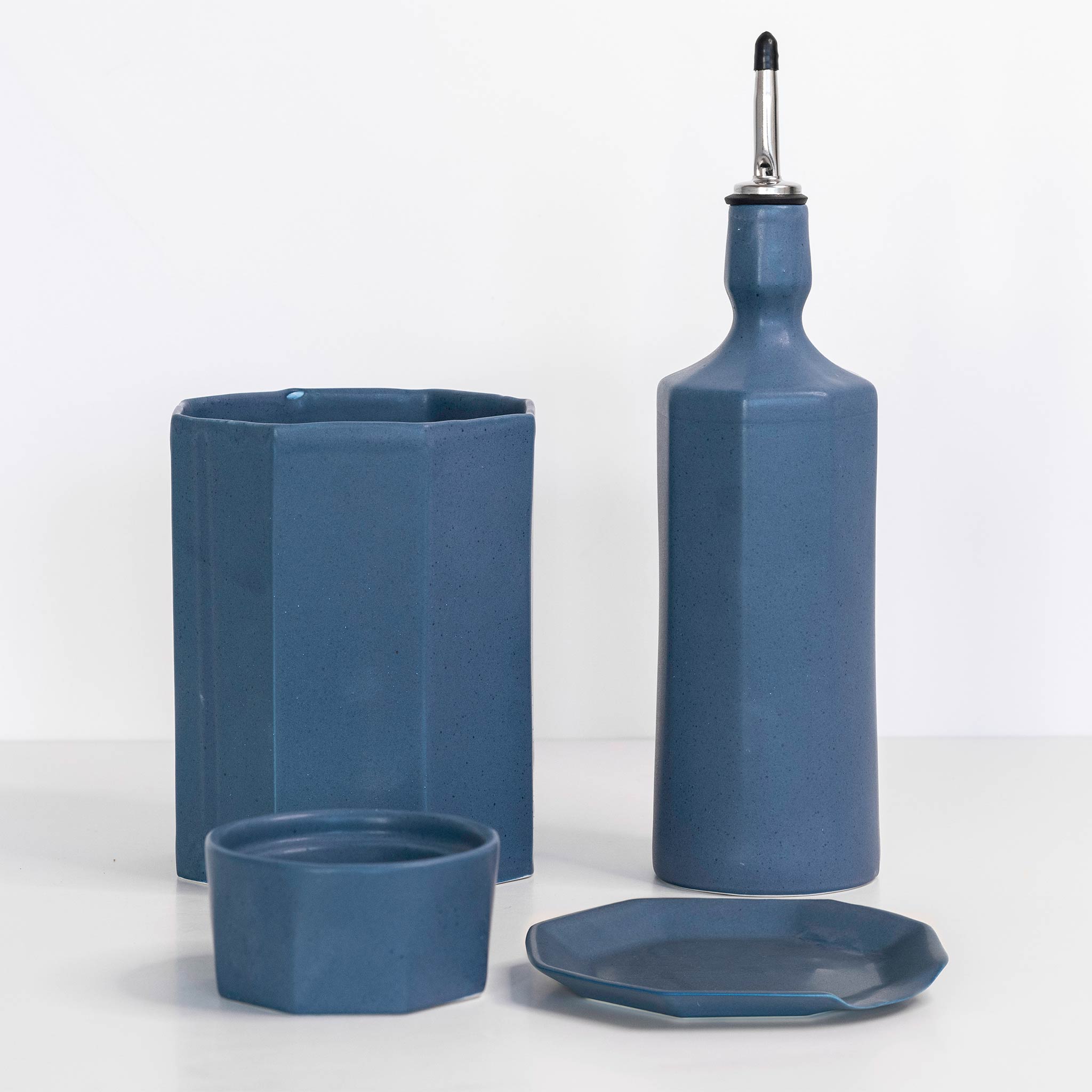 Ceramic Olive Oil Dispenser Bottle + Utensil Crock + Salt Cellar + Spoon Rest The Bright Angle